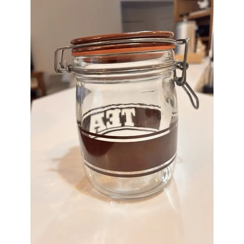 Vintage 1970’s Triomphe Tea Brown Stripe Canister Jar Glass Storage MCM 3/4L